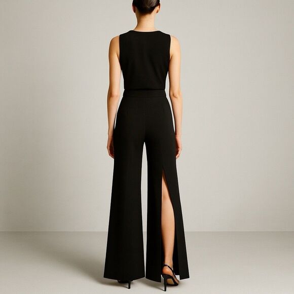 Cache Overlay Wide Leg Pants Size 4 Y2K Slit Black NWT Statement Trousers - Picture 16 of 16